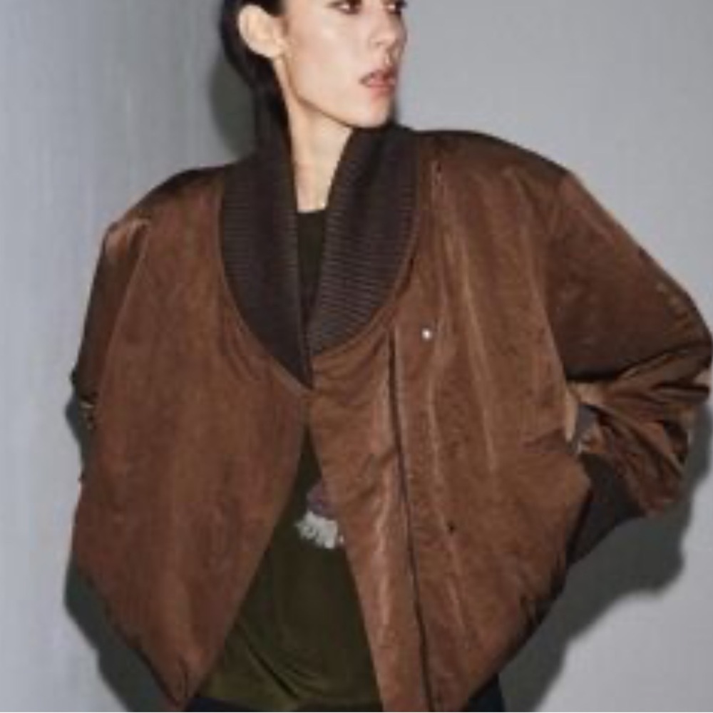 Zara Brown Bomber Jacket - Picture 2 of 8